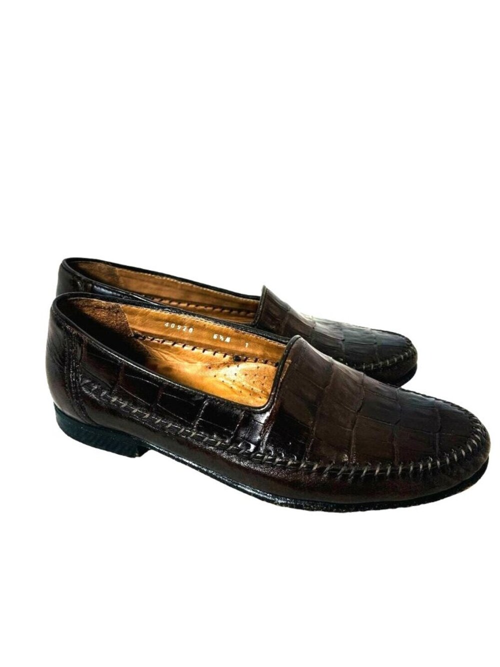 Bruno Magli Croc Embossed Handmade in Italy Women Brown Leather Loafers Shoe 5.5